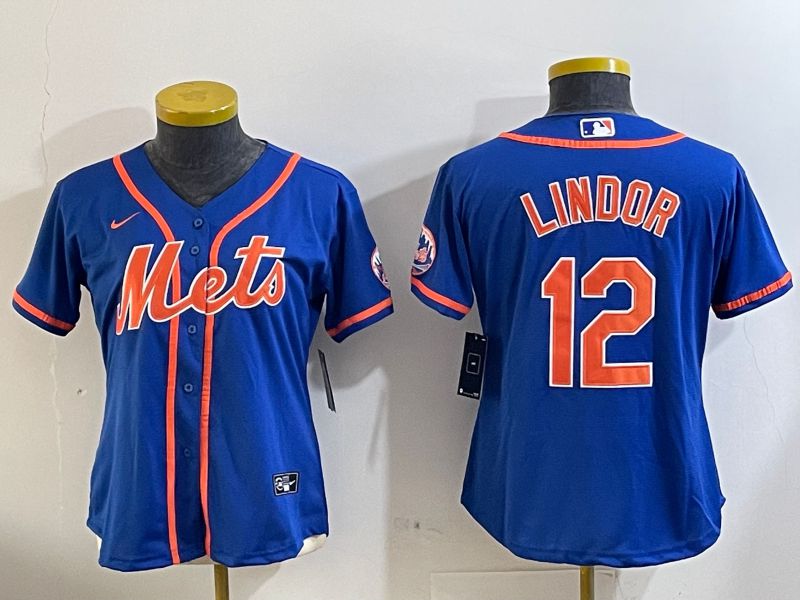 Youth New York Mets #12 Lindor Blue Game 2024 Nike MLB Jersey style 2->youth mlb jersey->Youth Jersey